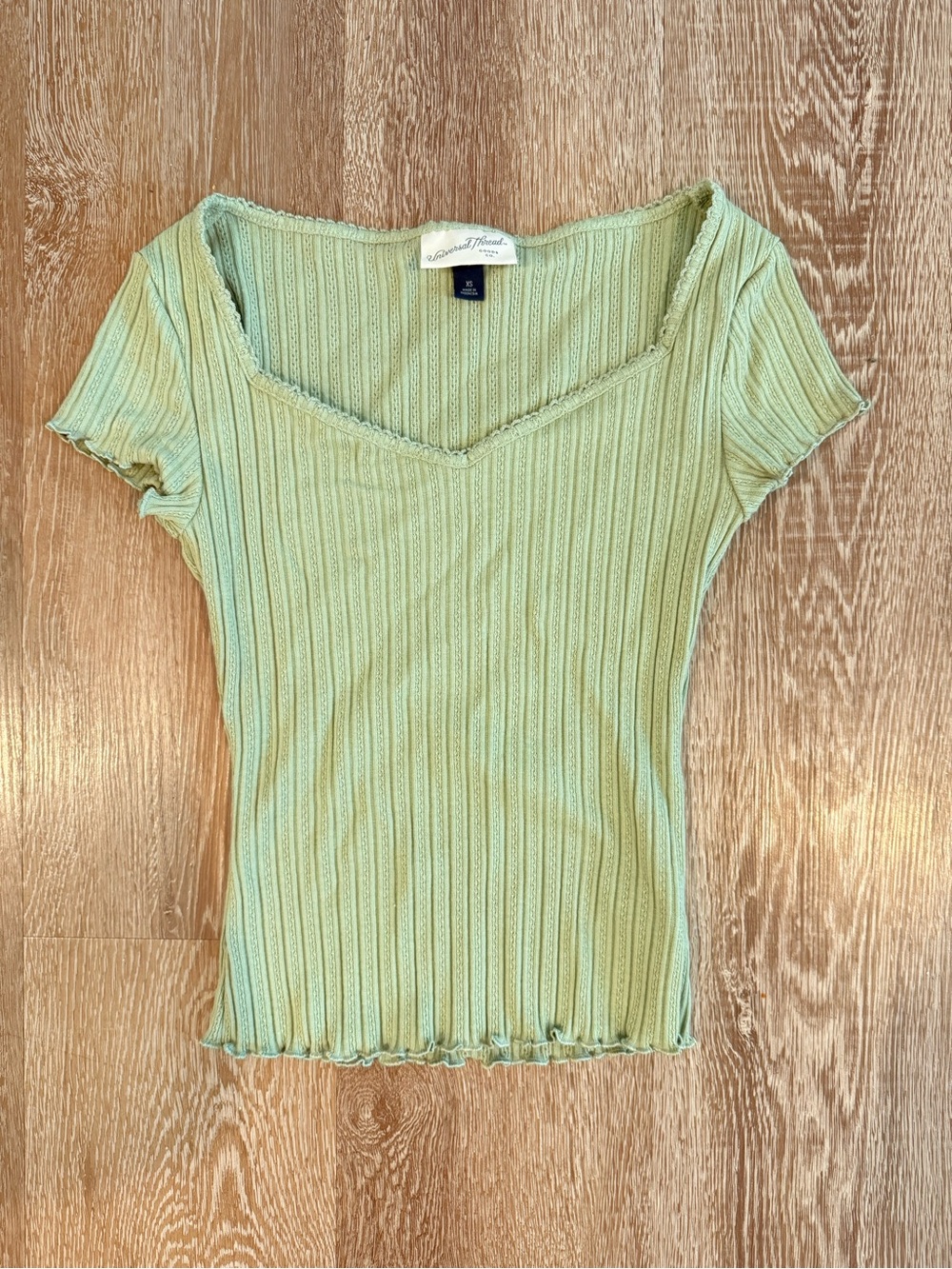 Target universal thread light green pointelle knit cap sleeve v-neck top